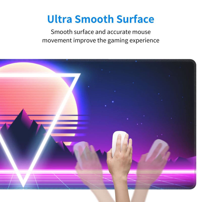 Echoserein لوحة ماوس ألعاب رائعة Synthwave وRetrowave مقاس كبير XL بساط مكتب طويل ممتد لوحة ماوس كبيرة لإكسسوارات ديكور المكتب المنزلي 31.5 × 11.8 بوصة - Image 5